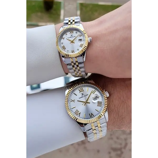 Kordonu Gold Gümüş Renk Hediye Paketli Sevgili Çift Kol Saati