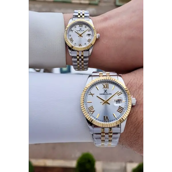 Kordonu Gold Gümüş Renk Hediye Paketli Sevgili Çift Kol Saati