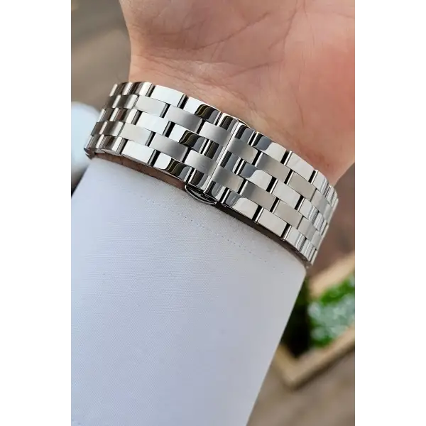 Gümüş Renk Hediye Paketli Paslanmaz Full Çelik Kasa Erkek Kol Saati