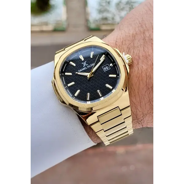 Kadranı Siyah Kordonu Gold Renk Hediye Paketli 41 mm Erkek Kol Saati