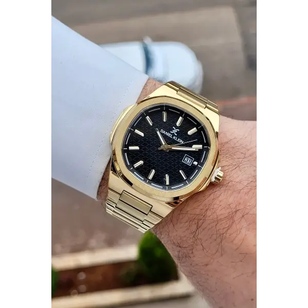 Kadranı Siyah Kordonu Gold Renk Hediye Paketli 41 mm Erkek Kol Saati