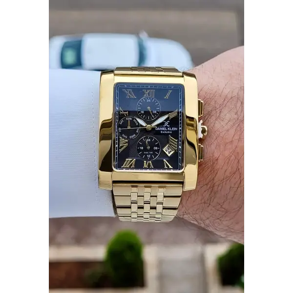 Kadranı Siyah Kordonu Gold Renk Hediye Paketli Erkek Kol Saati