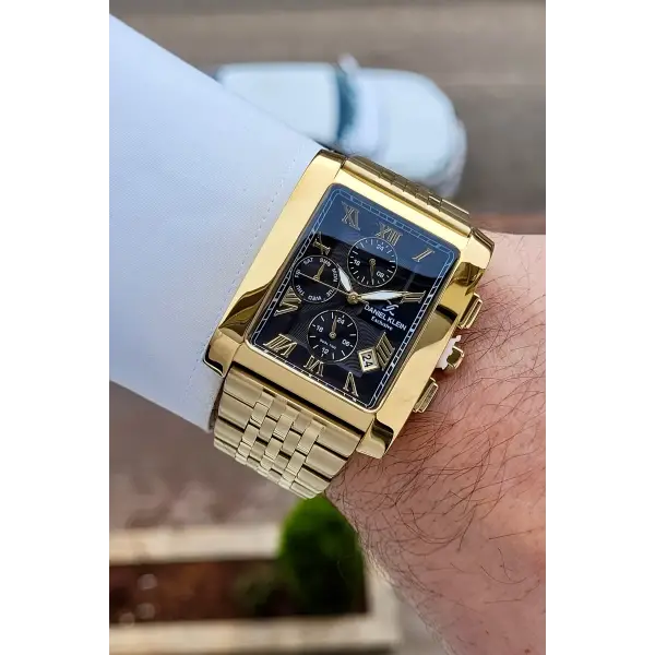 Kadranı Siyah Kordonu Gold Renk Hediye Paketli Erkek Kol Saati