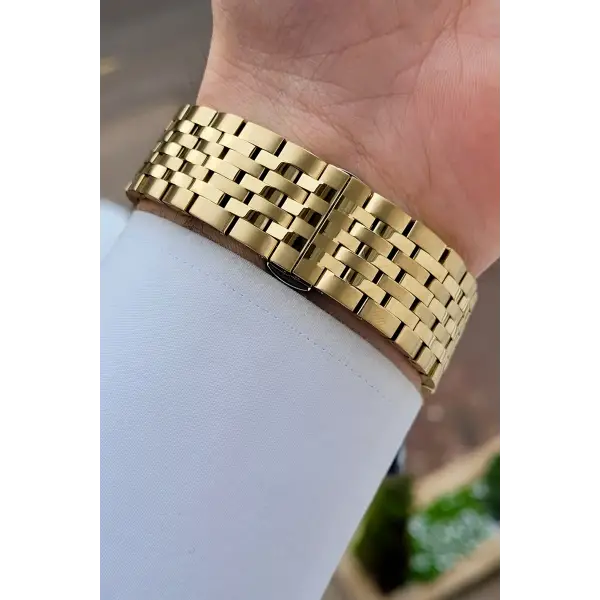 Kadranı Siyah Kordonu Gold Renk Hediye Paketli Erkek Kol Saati