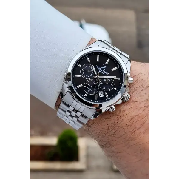 Gümüş Siyah Renk 42 mm Hediye Paketli İç Göstergeleri Aktif Erkek Kol Saati