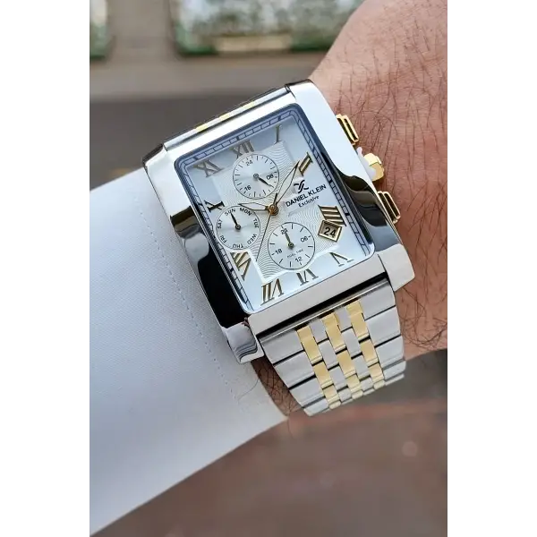 Gold Gümüş Renk Hediye Paketli Erkek Kol Saati