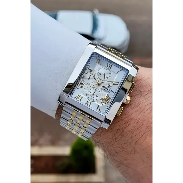 Gold Gümüş Renk Hediye Paketli Erkek Kol Saati