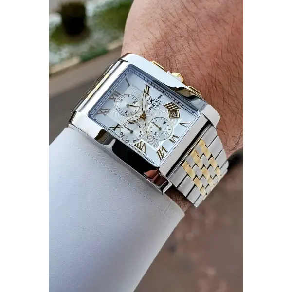 Gold Gümüş Renk Hediye Paketli Erkek Kol Saati