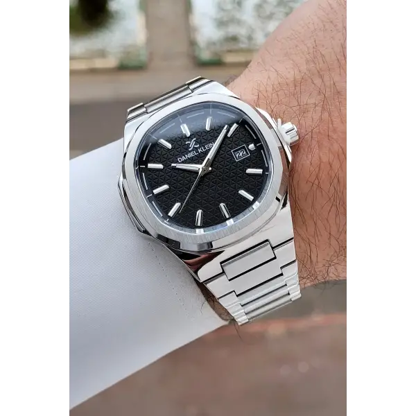 Kadranı Siyah Kordonu Gümüş Renk Hediye Paketli 41 mm Erkek Kol Saati