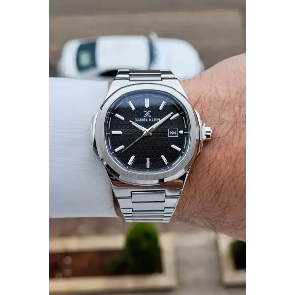 Kadranı Siyah Kordonu Gümüş Renk Hediye Paketli 41 mm Erkek Kol Saati