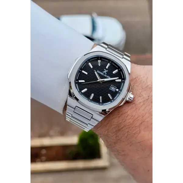 Kadranı Siyah Kordonu Gümüş Renk Hediye Paketli 41 mm Erkek Kol Saati