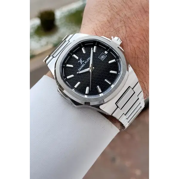 Kadranı Siyah Kordonu Gümüş Renk Hediye Paketli 41 mm Erkek Kol Saati