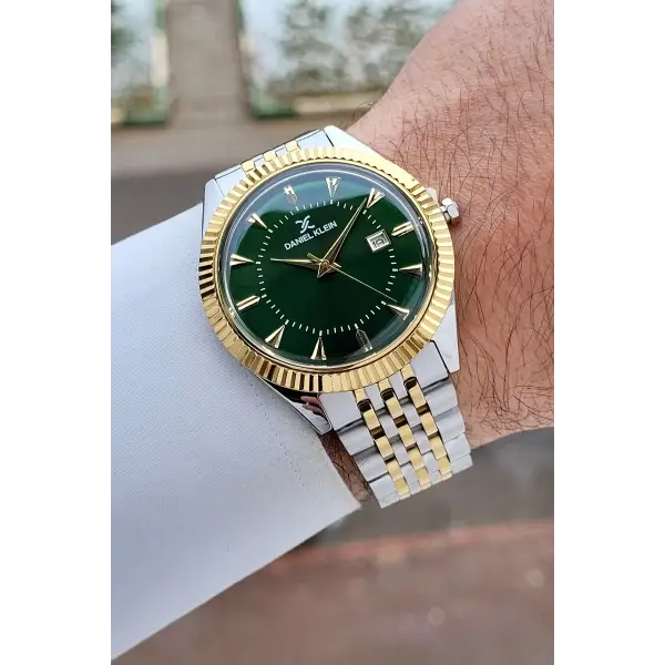 Kadranı Yeşil Kordonu Gold Gümüş Renk Hediye Paketli 41 mm Erkek Kol Saati