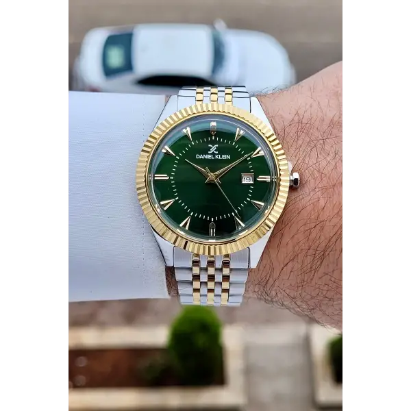 Kadranı Yeşil Kordonu Gold Gümüş Renk Hediye Paketli 41 mm Erkek Kol Saati