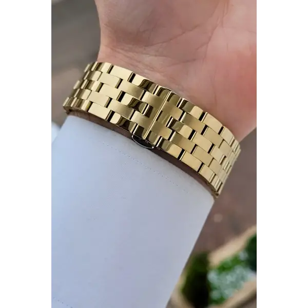 Gold Renk Hediye Paketli Paslanmaz Full Çelik Kasa Erkek Kol Saati