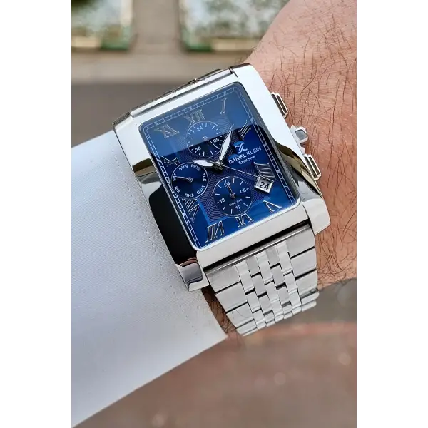 Kadranı Lacivert Kordonu Gümüş Renk Hediye Paketli Erkek Kol Saati