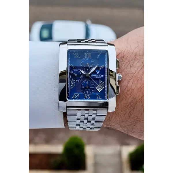 Kadranı Lacivert Kordonu Gümüş Renk Hediye Paketli Erkek Kol Saati