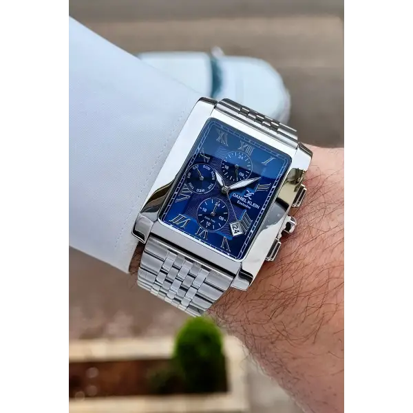 Kadranı Lacivert Kordonu Gümüş Renk Hediye Paketli Erkek Kol Saati