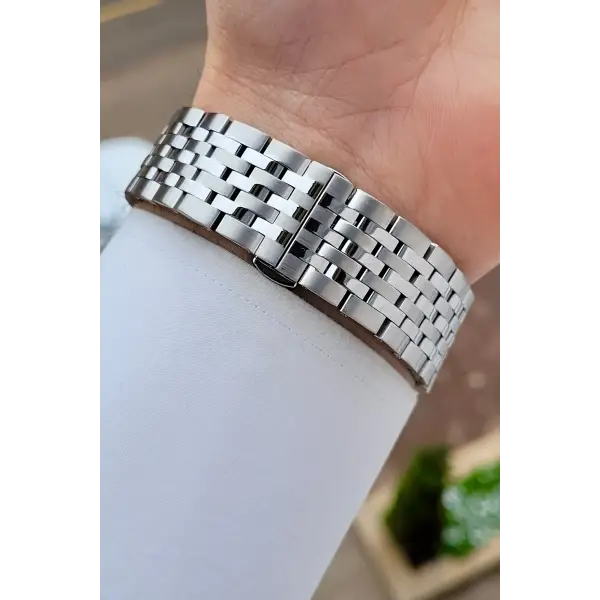 Kadranı Lacivert Kordonu Gümüş Renk Hediye Paketli Erkek Kol Saati