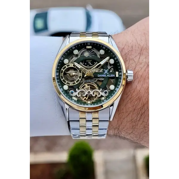 Kadranı Yeşil Kordonu Gold Gümüş Renk Otomatik Fonksiyonlu Fosforlu Erkek Kol Saati
