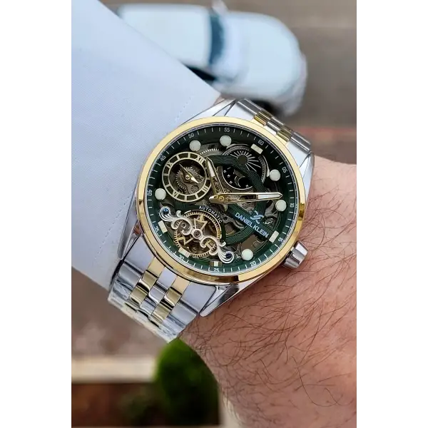 Kadranı Yeşil Kordonu Gold Gümüş Renk Otomatik Fonksiyonlu Fosforlu Erkek Kol Saati