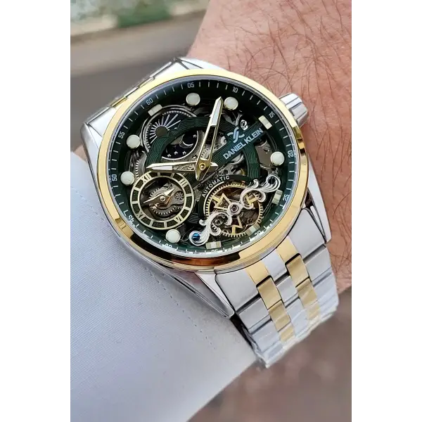 Kadranı Yeşil Kordonu Gold Gümüş Renk Otomatik Fonksiyonlu Fosforlu Erkek Kol Saati