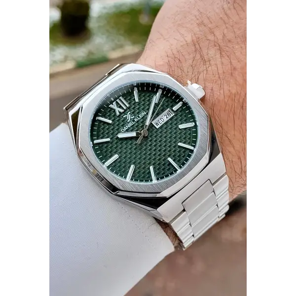 Kadranı Yeşil Kordonu Gümüş Renk 43 mm Erkek Kol Saati