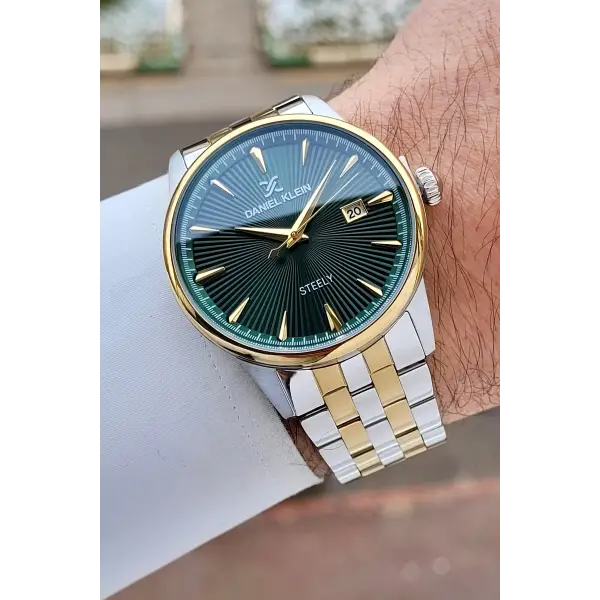 Gold Gümüş Yeşil Renk Hediye Paketli Paslanmaz Full Çelik Kasa Erkek Kol Saati