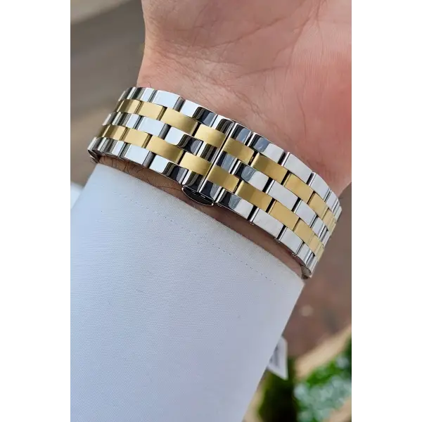 Gold Gümüş Yeşil Renk Hediye Paketli Paslanmaz Full Çelik Kasa Erkek Kol Saati