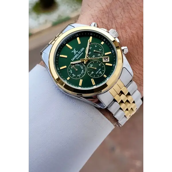 Gold Gümüş Yeşil Renk 42 mm Hediye Paketli İç Göstergeleri Aktif Erkek Kol Saati