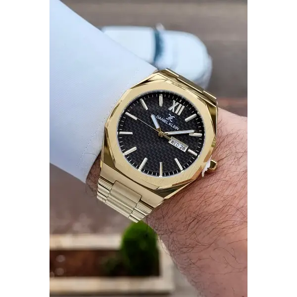 Kadranı Siyah Kordonu Gold Renk 43 mm Erkek Kol Saati