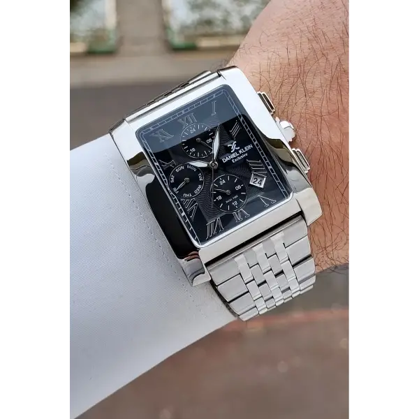 Kadranı Siyah Kordonu Gümüş Renk Hediye Paketli Erkek Kol Saati