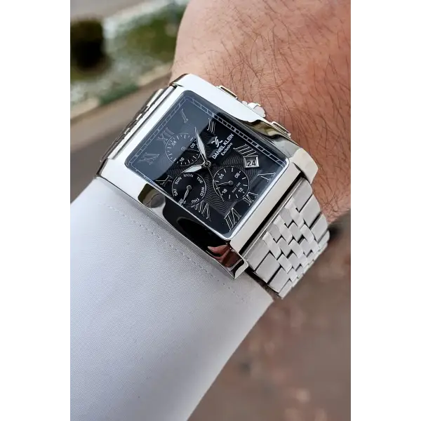 Kadranı Siyah Kordonu Gümüş Renk Hediye Paketli Erkek Kol Saati