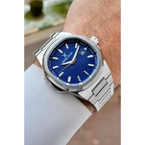 Kadranı Lacivert Kordonu Gümüş Renk Hediye Paketli 41 mm Erkek Kol Saati