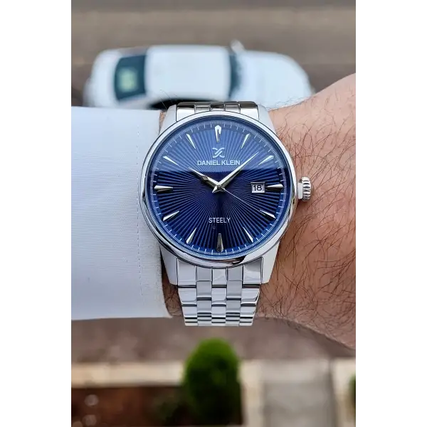 Gümüş Lacivert Hediye Paketli Paslanmaz Full Çelik Kasa Erkek Kol Saati