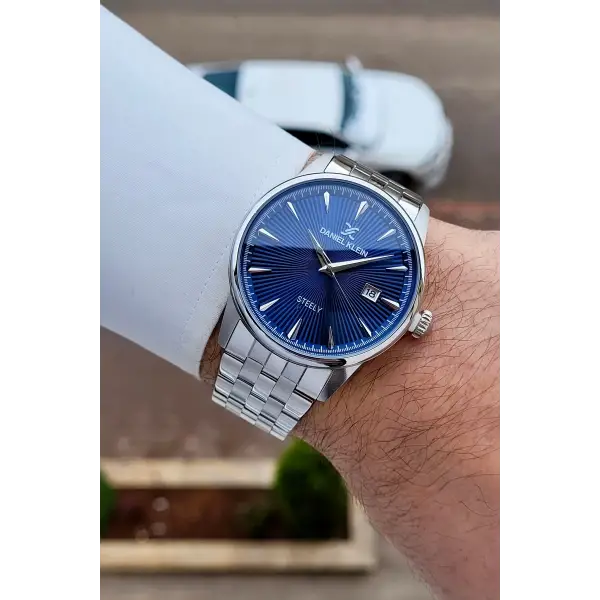 Gümüş Lacivert Hediye Paketli Paslanmaz Full Çelik Kasa Erkek Kol Saati