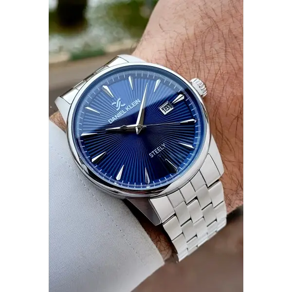 Gümüş Lacivert Hediye Paketli Paslanmaz Full Çelik Kasa Erkek Kol Saati