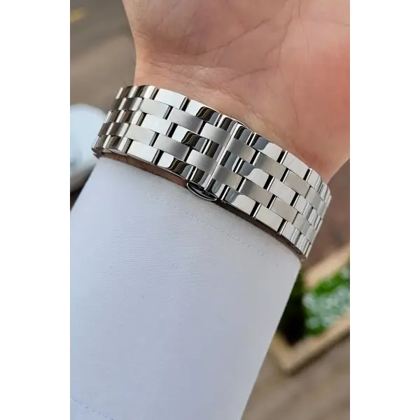 Gümüş Lacivert Hediye Paketli Paslanmaz Full Çelik Kasa Erkek Kol Saati