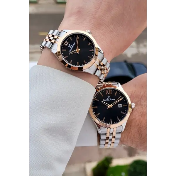 Kadranı Siyah Kordonu Rose Gümüş Renk Hediye Paketli Sevgili Çift Kol Saati STISTE35