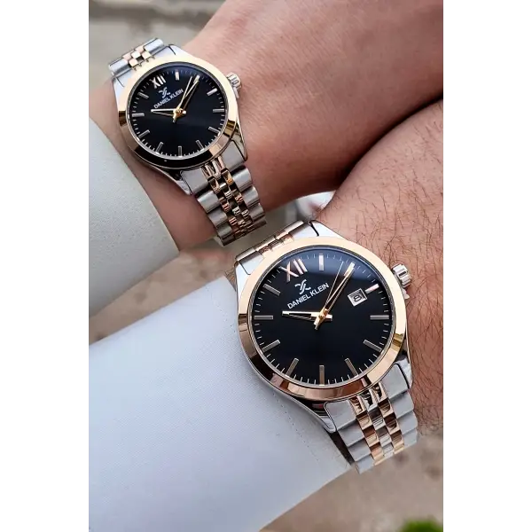 Kadranı Siyah Kordonu Rose Gümüş Renk Hediye Paketli Sevgili Çift Kol Saati STISTE35