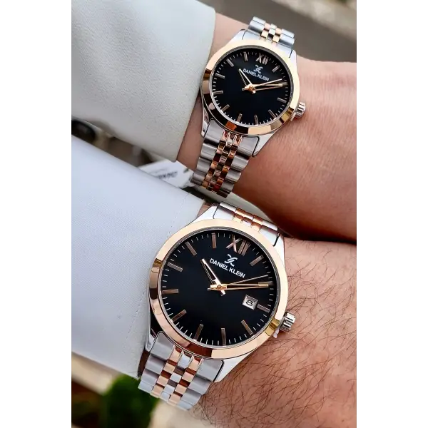 Kadranı Siyah Kordonu Rose Gümüş Renk Hediye Paketli Sevgili Çift Kol Saati STISTE35