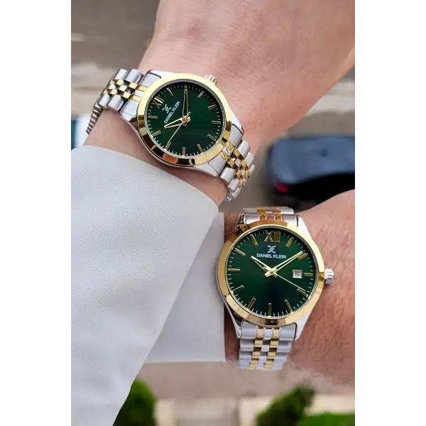 Kadranı Yeşil Kordonu Gold Gümüş Renk Hediye Paketli Sevgili Çift Kol Saati STISTE34