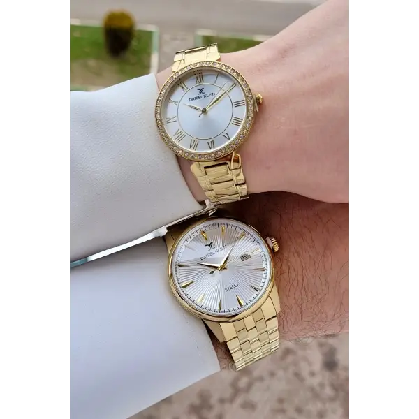 Gold Renk Hediye Paketli Sevgili Çift Kol Saati STISTE37