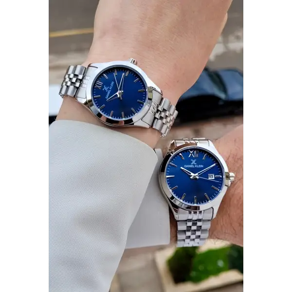 Kadranı Lacivert Kordonu Gümüş Renk Hediye Paketli Sevgili Çift Kol Saati STISTE36