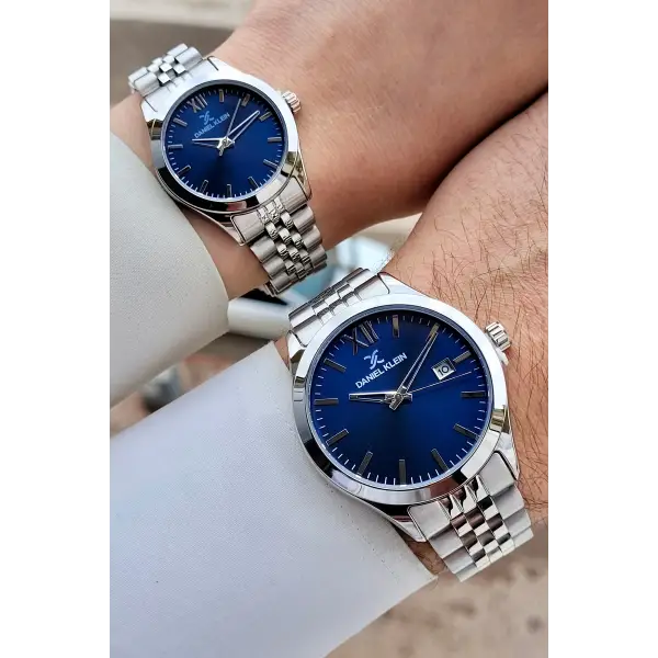 Kadranı Lacivert Kordonu Gümüş Renk Hediye Paketli Sevgili Çift Kol Saati STISTE36