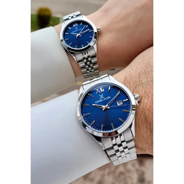 Kadranı Lacivert Kordonu Gümüş Renk Hediye Paketli Sevgili Çift Kol Saati STISTE36