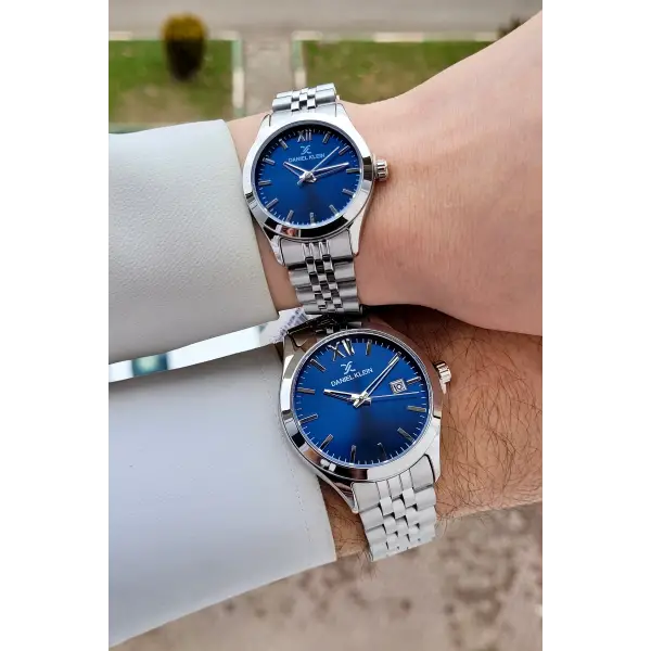 Kadranı Lacivert Kordonu Gümüş Renk Hediye Paketli Sevgili Çift Kol Saati STISTE36