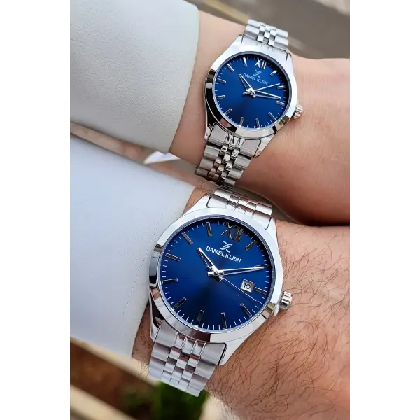 Kadranı Lacivert Kordonu Gümüş Renk Hediye Paketli Sevgili Çift Kol Saati STISTE36