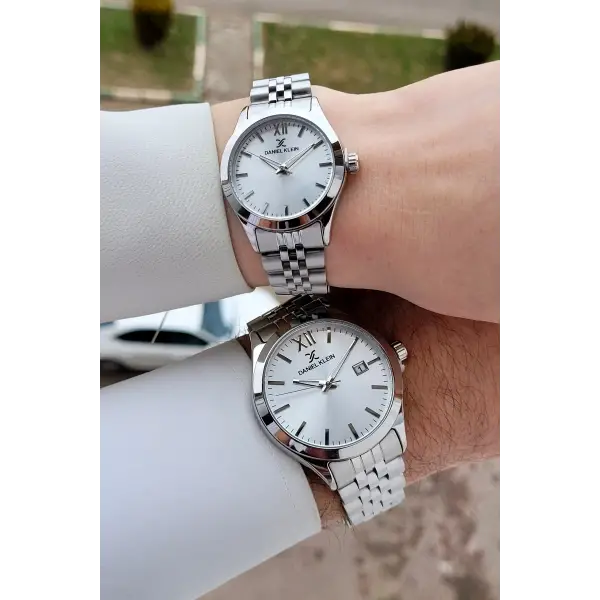 Gümüş Renk Hediye Paketli Sevgili Çift Kol Saati STISTE31