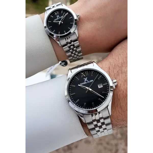 Kadranı Siyah Kordonu Gümüş Renk Hediye Paketli Sevgili Çift Kol Saati STISTE32